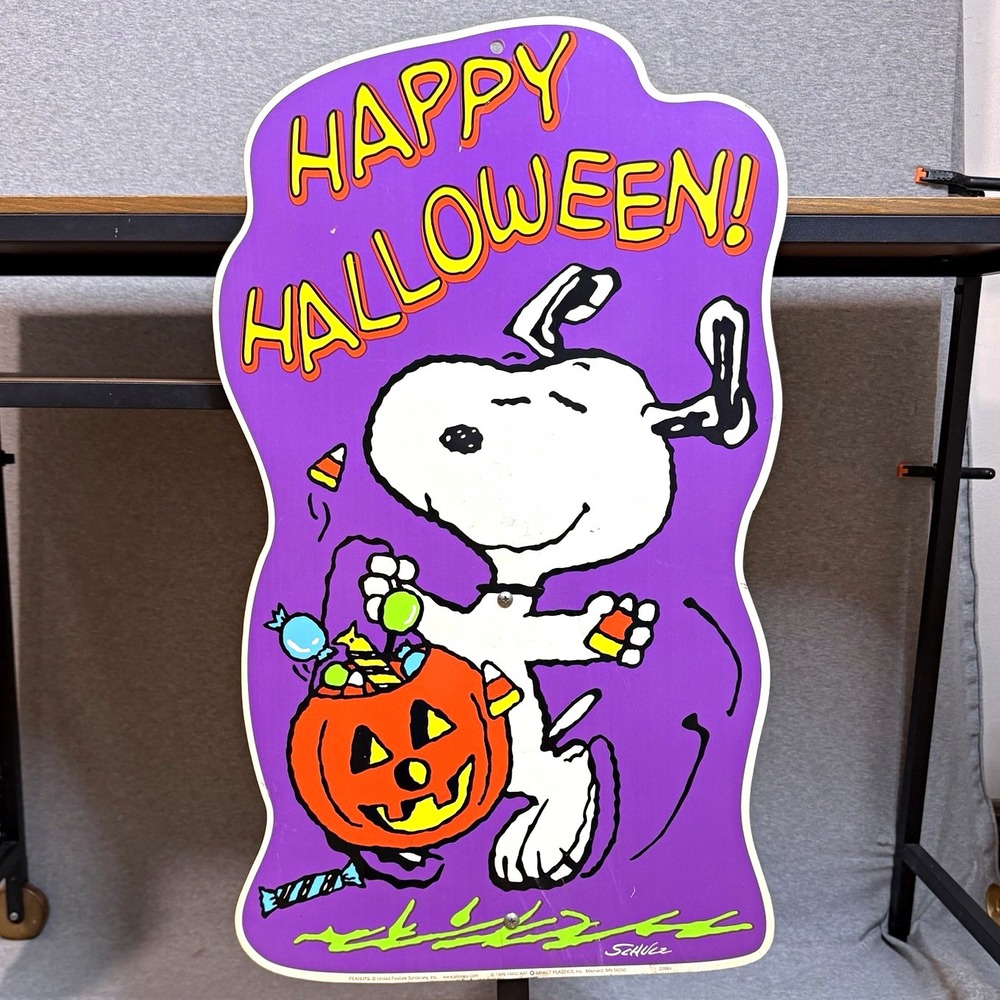 Yard Art Peanuts Snoopy Happy Halloween Yard Sign Stake Plastic 34in 1999